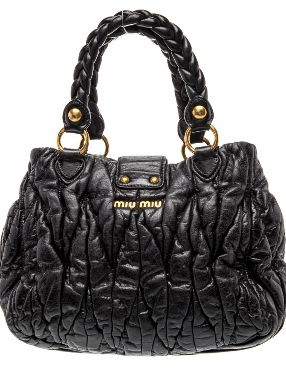 Miu Miu Black Quilted Leather Satchel with Gold Hardware